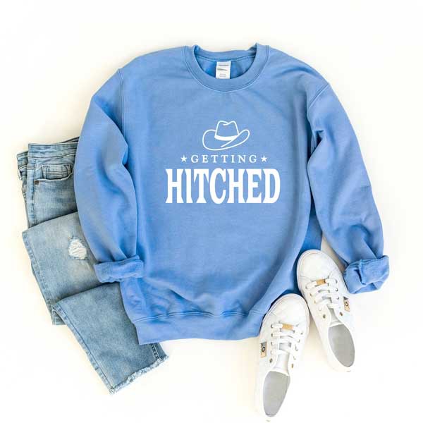 Getting Hitched Western Text Graphic Sweatshirt - lolaluxeshop