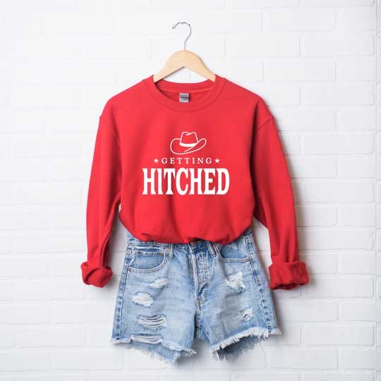 Getting Hitched Western Text Graphic Sweatshirt - lolaluxeshop