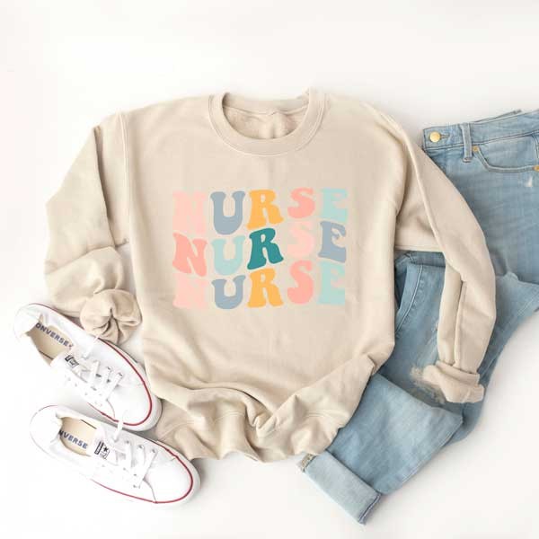 Nurse Stacked Wavy Colorful Graphic Sweatshirt - lolaluxeshop