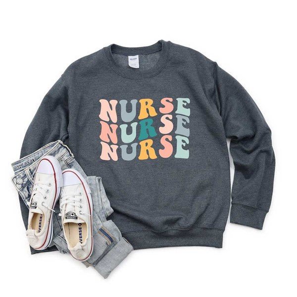 Nurse Stacked Wavy Colorful Graphic Sweatshirt - lolaluxeshop