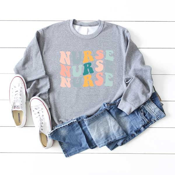 Nurse Stacked Wavy Colorful Graphic Sweatshirt - lolaluxeshop