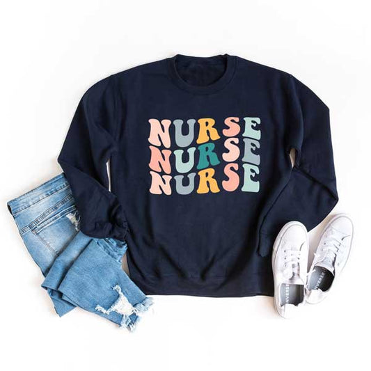 Nurse Stacked Wavy Colorful Graphic Sweatshirt - lolaluxeshop