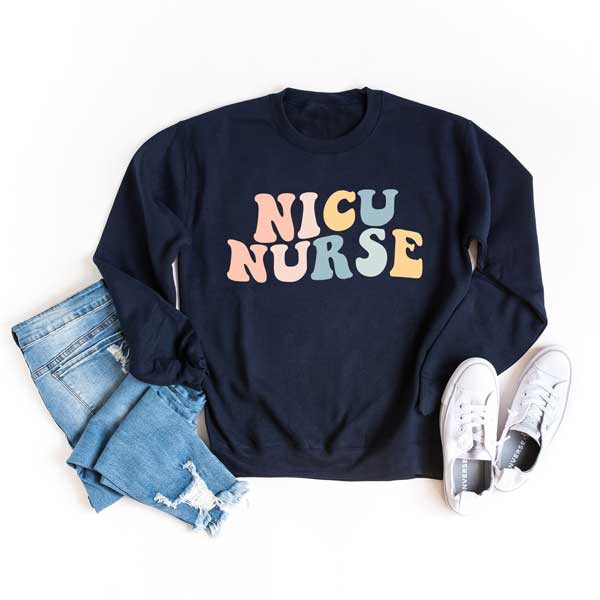 NICU Nurse Wavy Pastel Colorful Graphic Sweatshirt - lolaluxeshop