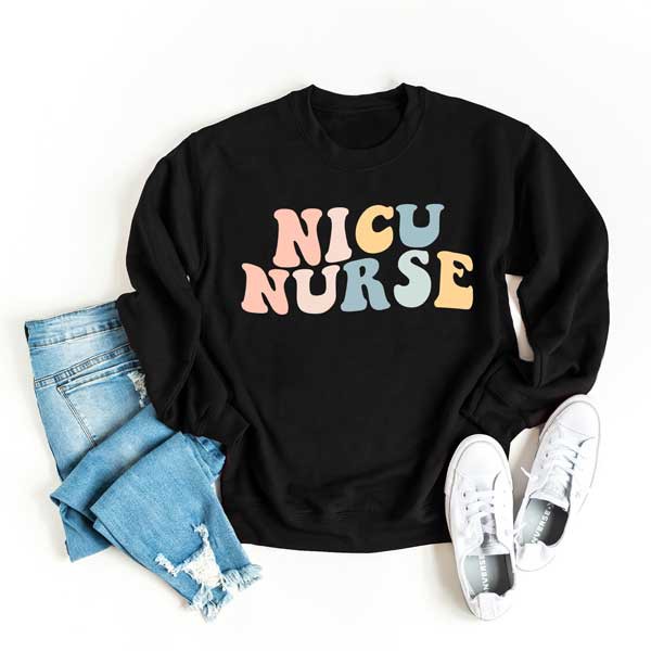 NICU Nurse Wavy Pastel Colorful Graphic Sweatshirt - lolaluxeshop