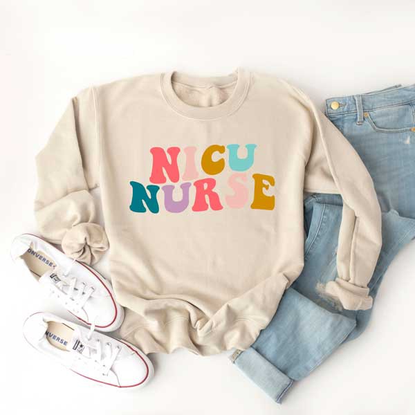 NICU Nurse Wavy Bright Colorful Graphic Sweatshirt - lolaluxeshop