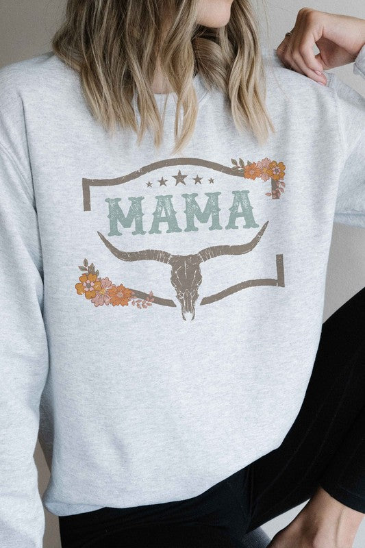 LONGHORN FLORAL MAMA GRAPHIC SWEATSHIRT - lolaluxeshop