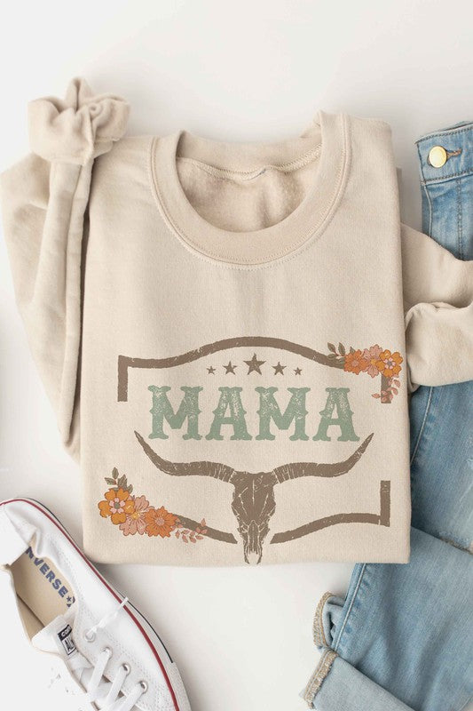 LONGHORN FLORAL MAMA GRAPHIC SWEATSHIRT - lolaluxeshop