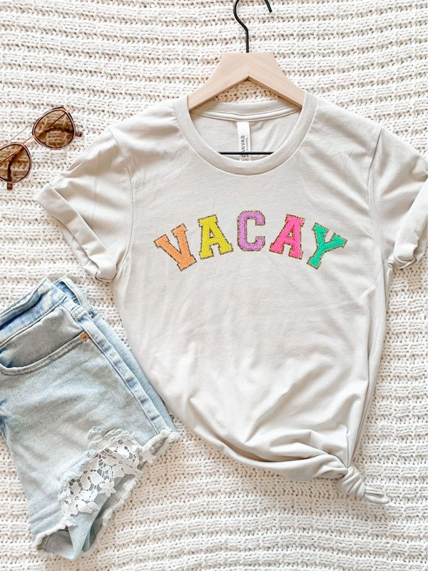 Varsity Font Colorful VACAY Softstyle Tee - lolaluxeshop