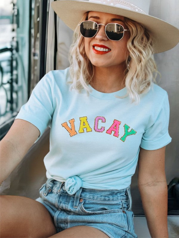 Varsity Font Colorful VACAY Softstyle Tee - lolaluxeshop