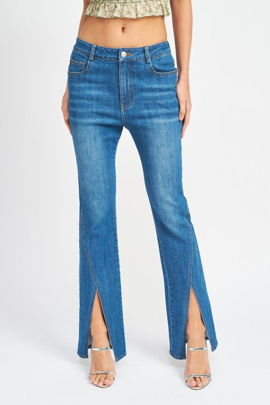 FLARED JEANS WITH SLITS - lolaluxeshop