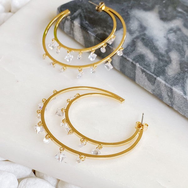 Doubled Hoop Crystal Dangle Earrings - lolaluxeshop