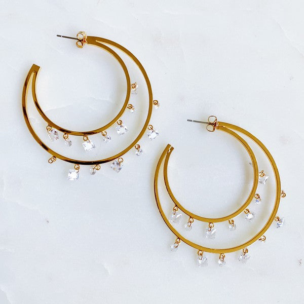 Doubled Hoop Crystal Dangle Earrings - lolaluxeshop