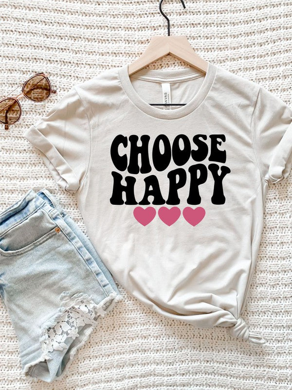 Choose Happy with Hearts Graphic Tee - lolaluxeshop