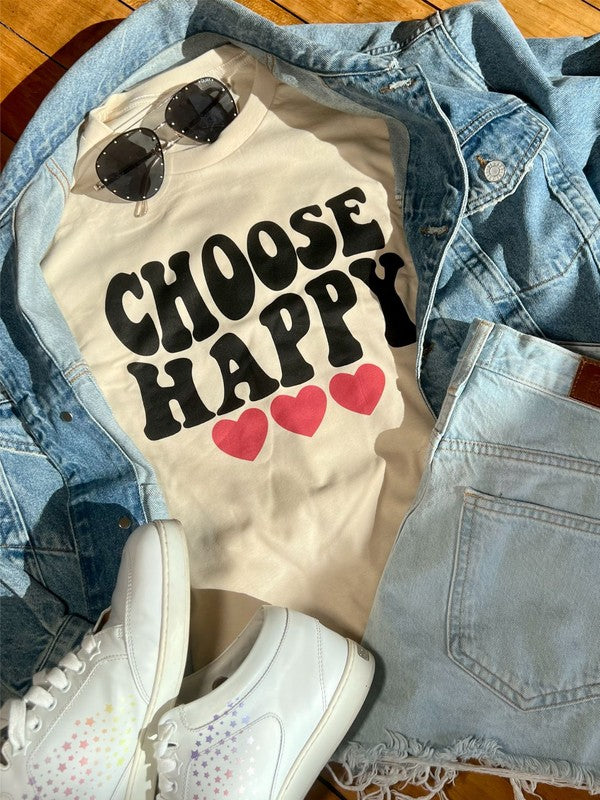 Choose Happy with Hearts Graphic Tee - lolaluxeshop