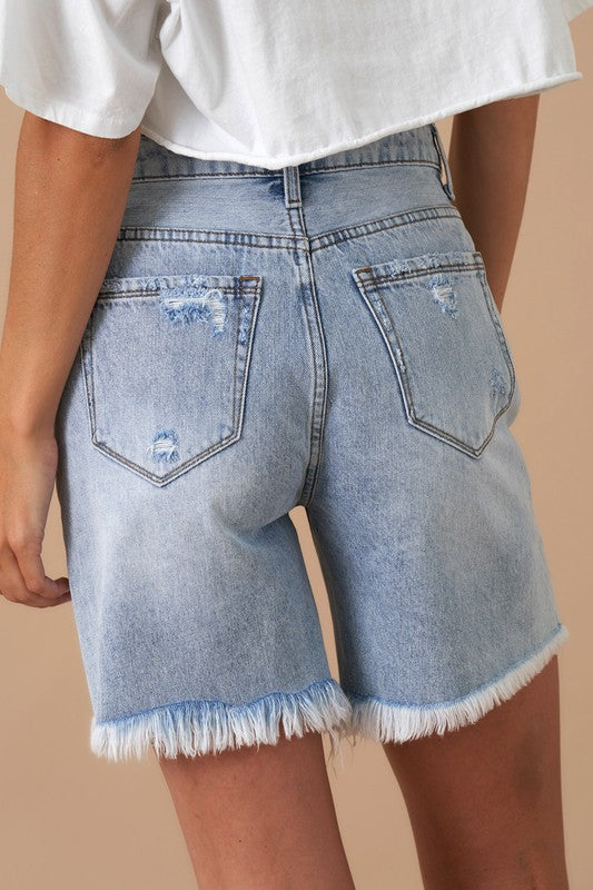 High Rise Bermuda Denim Shorts - lolaluxeshop