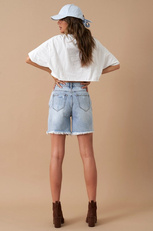 High Rise Bermuda Denim Shorts - lolaluxeshop