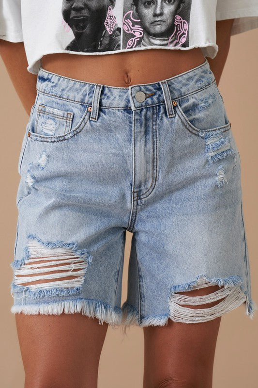 High Rise Bermuda Denim Shorts - lolaluxeshop