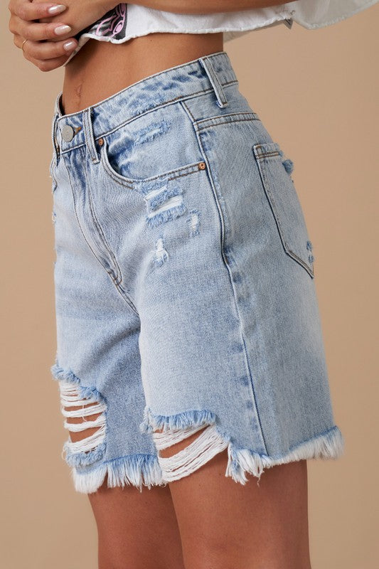 High Rise Bermuda Denim Shorts - lolaluxeshop