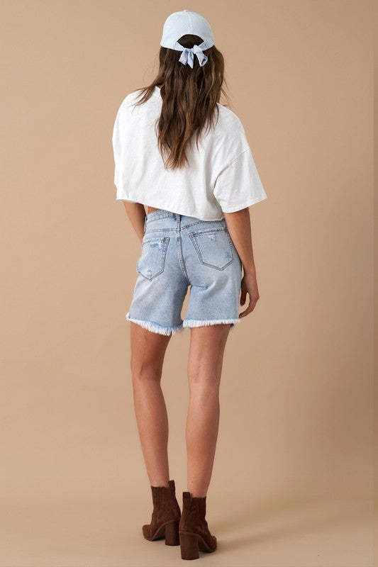 High Rise Bermuda Denim Shorts - lolaluxeshop