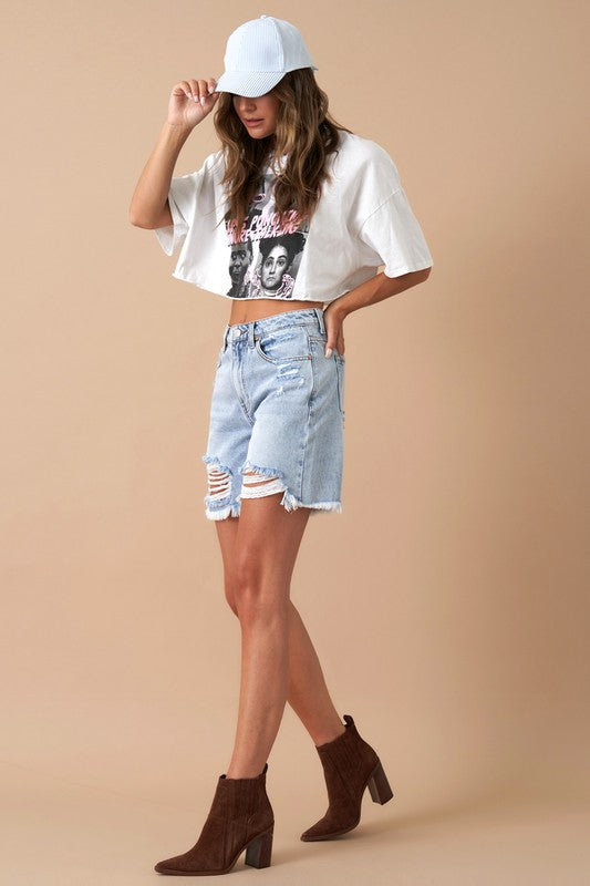 High Rise Bermuda Denim Shorts - lolaluxeshop