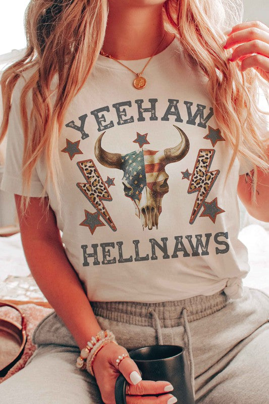 YEEHAW HELLNAWS RETRO LONGHORN GRAPHIC TEE - lolaluxeshop