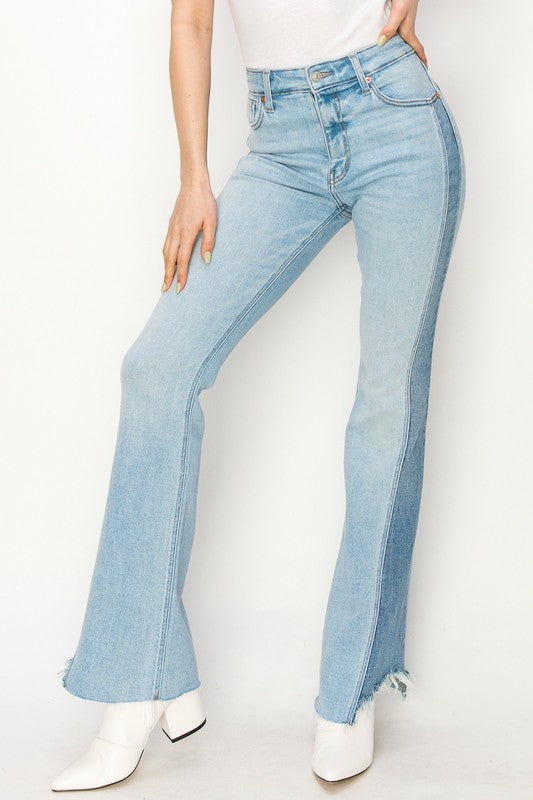 HIGH RISE BOOT CUT W/COLOR PANEL DETAIL JEANS - lolaluxeshop