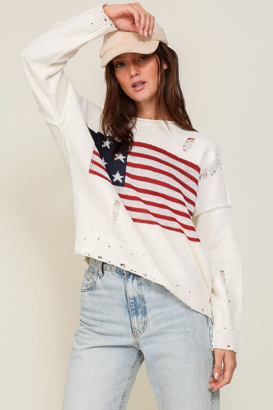 Distressed USA Logo Sweater - lolaluxeshop