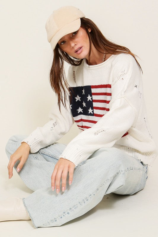 Distressed USA Logo Sweater - lolaluxeshop