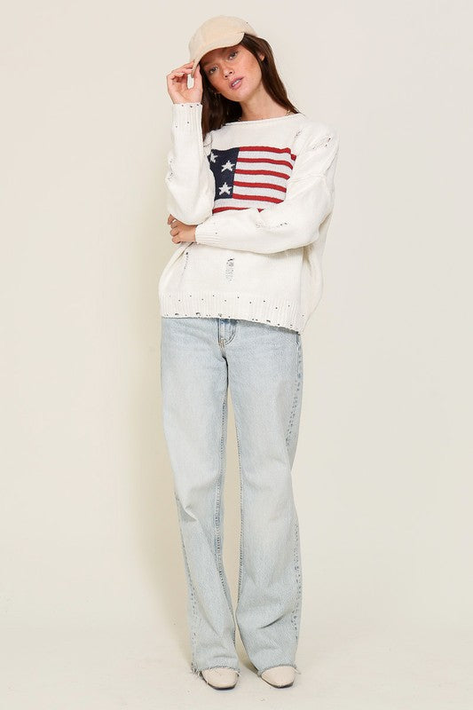 Distressed USA Logo Sweater - lolaluxeshop