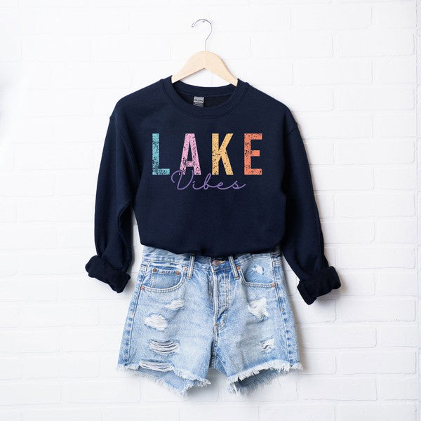 Lake Vibes Cursive Graphic Sweatshirt - lolaluxeshop