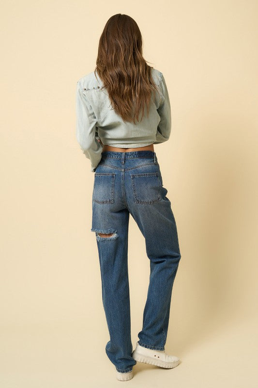 HIGH RISE STRAIGHT JEANS - lolaluxeshop