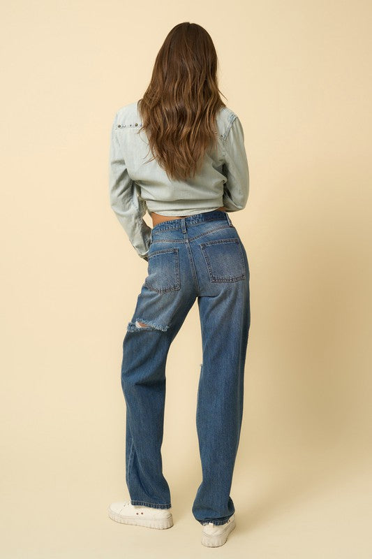 HIGH RISE STRAIGHT JEANS - lolaluxeshop