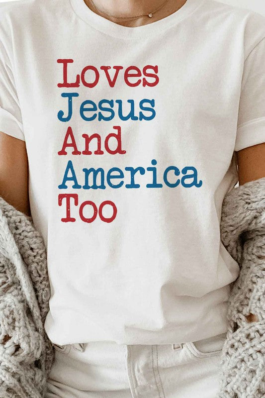 LOVES JESUS AND AMERICA TOO GRAPHIC PLUS SIZE TEE - lolaluxeshop