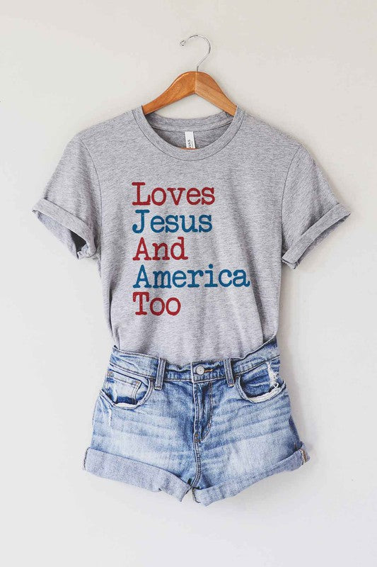 LOVES JESUS AND AMERICA TOO GRAPHIC PLUS SIZE TEE - lolaluxeshop