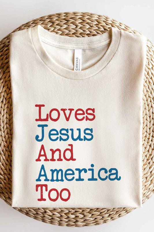 LOVES JESUS AND AMERICA TOO GRAPHIC PLUS SIZE TEE - lolaluxeshop