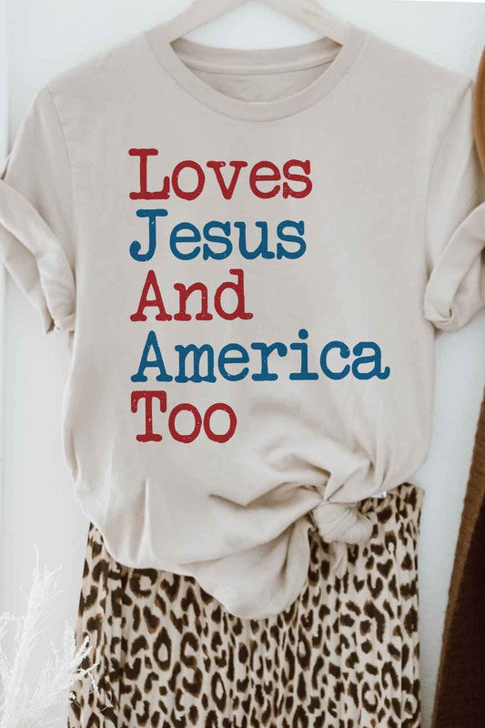 LOVES JESUS AND AMERICA TOO GRAPHIC PLUS SIZE TEE - lolaluxeshop