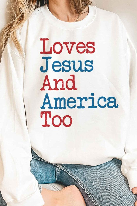 LOVES JESUS AND AMERICA TOO PLUS SIZE SWEATSHIRT - lolaluxeshop