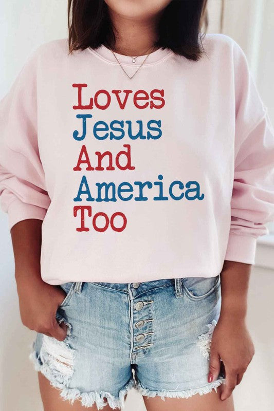 LOVES JESUS AND AMERICA TOO PLUS SIZE SWEATSHIRT - lolaluxeshop