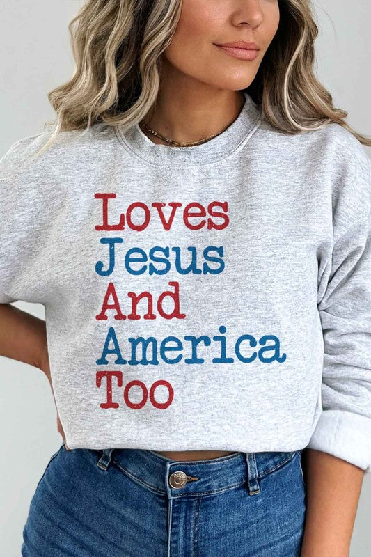 LOVES JESUS AND AMERICA TOO PLUS SIZE SWEATSHIRT - lolaluxeshop