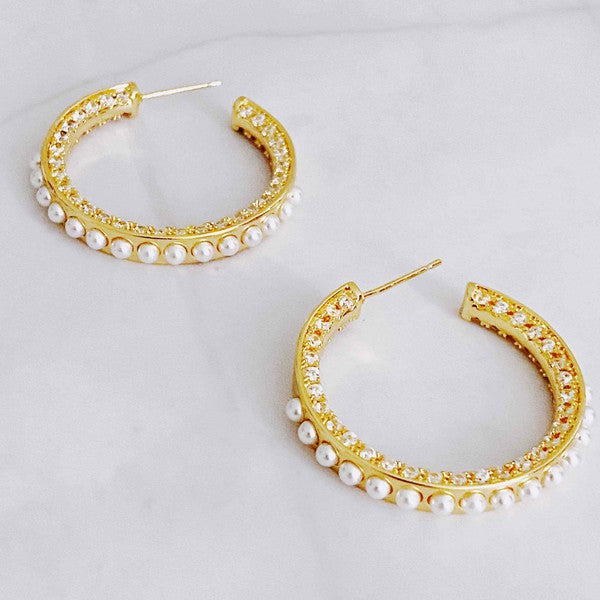 Classy Lady Pearl Hoop Earrings - lolaluxeshop