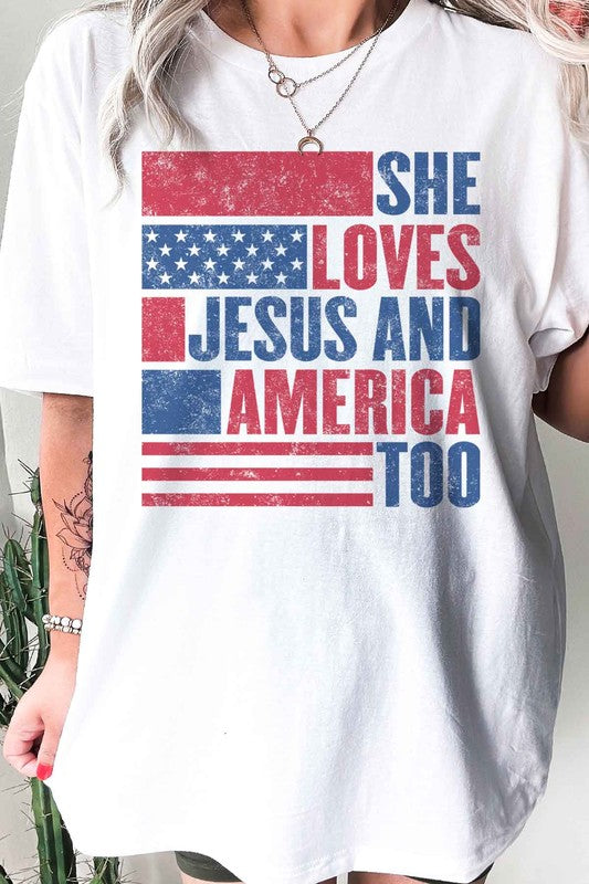 LOVES JESUS AND AMERICA GRAPHIC TEE / T-SHIRT - lolaluxeshop