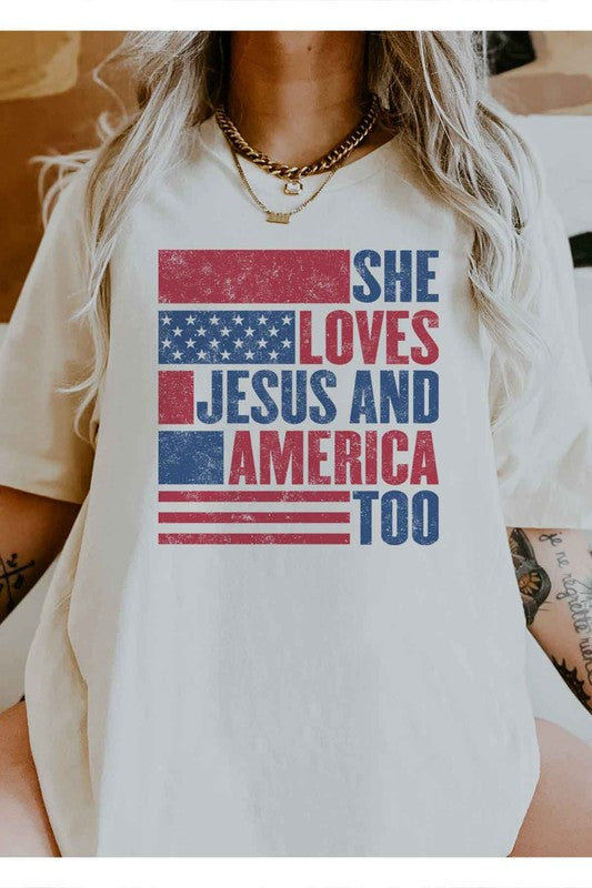 LOVES JESUS AND AMERICA GRAPHIC TEE / T-SHIRT - lolaluxeshop