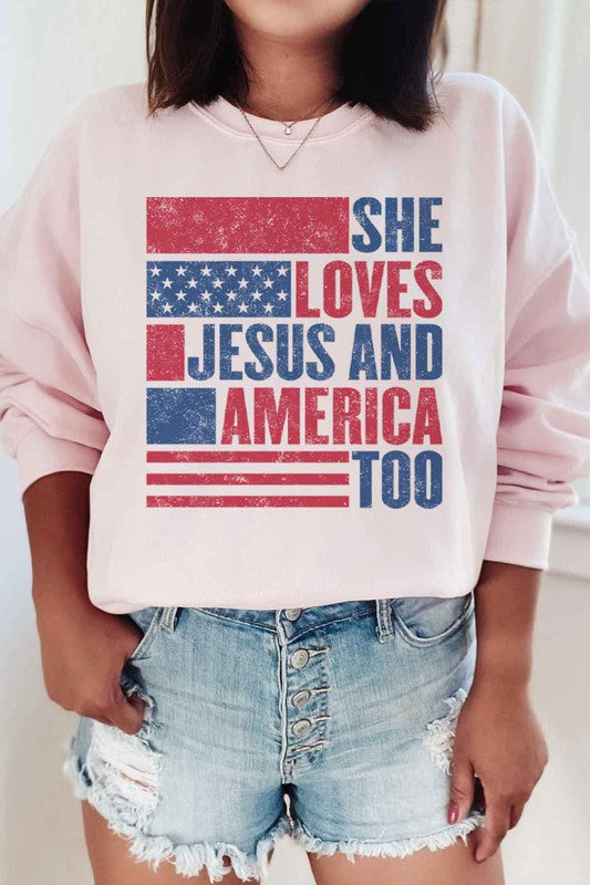 LOVES JESUS AND AMERICA GRAPHIC SWEATSHIRT - lolaluxeshop