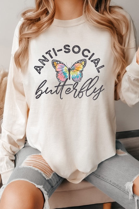 Anti-Social Butterfly Comfort Colors Long Sleeve - lolaluxeshop