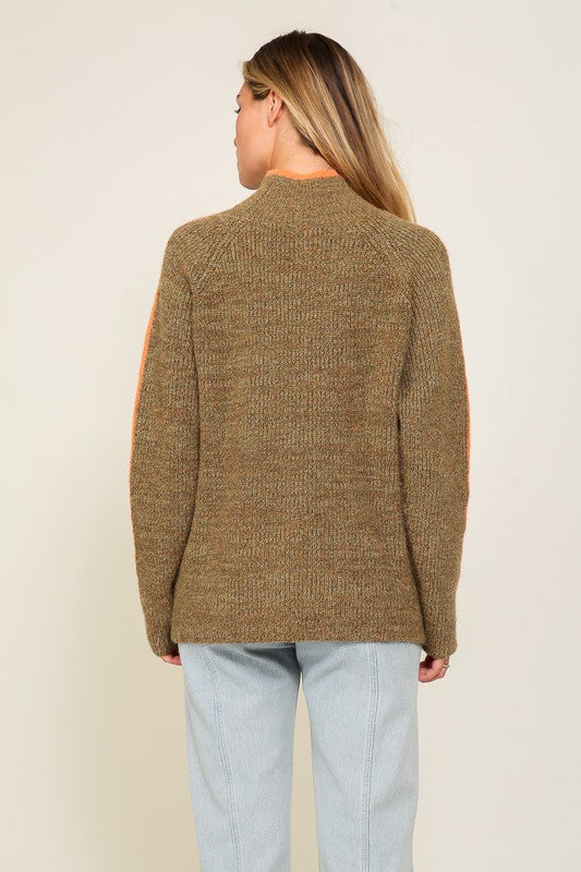 Marled Brown Raglan Sleeve Funnel Neck Sweater - lolaluxeshop