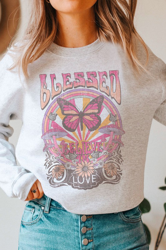 BLESSED BUTTERFLY BELIEVE IN LOVE SWEATSHIRT - lolaluxeshop