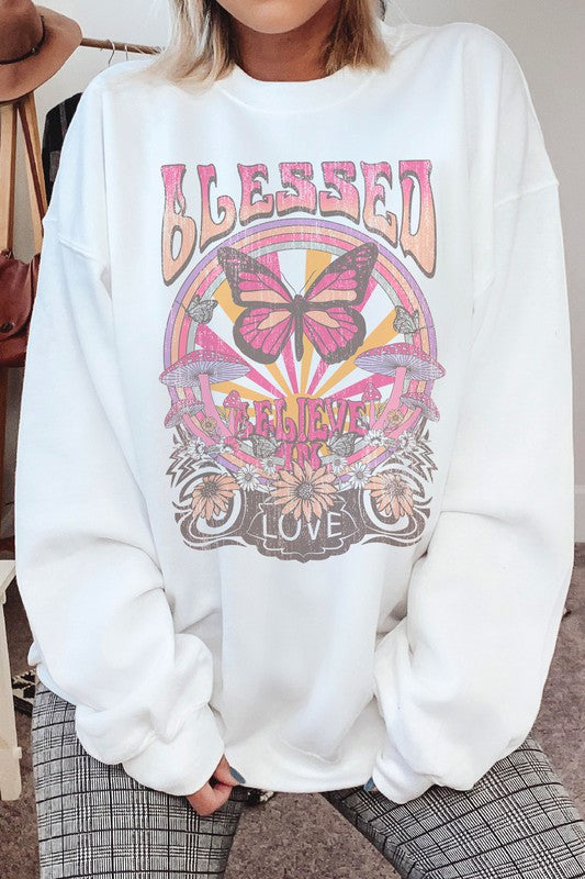 BLESSED BUTTERFLY BELIEVE IN LOVE SWEATSHIRT - lolaluxeshop