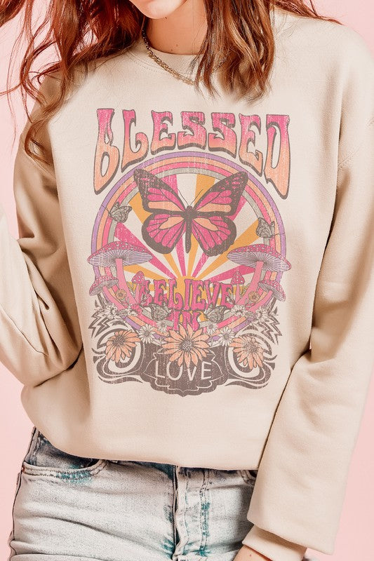 BLESSED BUTTERFLY BELIEVE IN LOVE SWEATSHIRT - lolaluxeshop