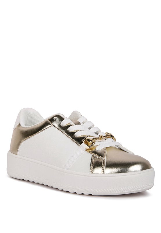 Nemo Contrasting Metallic Faux Leather Sneakers - lolaluxeshop