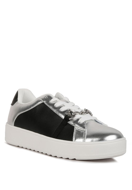 Nemo Contrasting Metallic Faux Leather Sneakers - lolaluxeshop